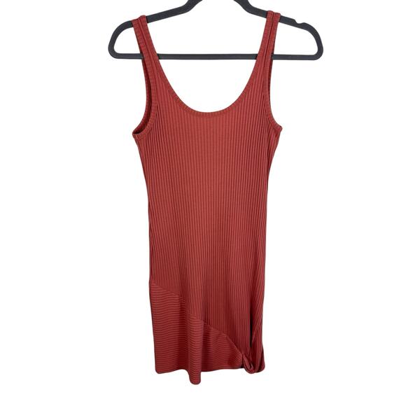 RVCA Pink Salmon Stretchy Ribbed Knit Scoop Neck Mini Bodycon Tank Dress Size M - Picture 1 of 7